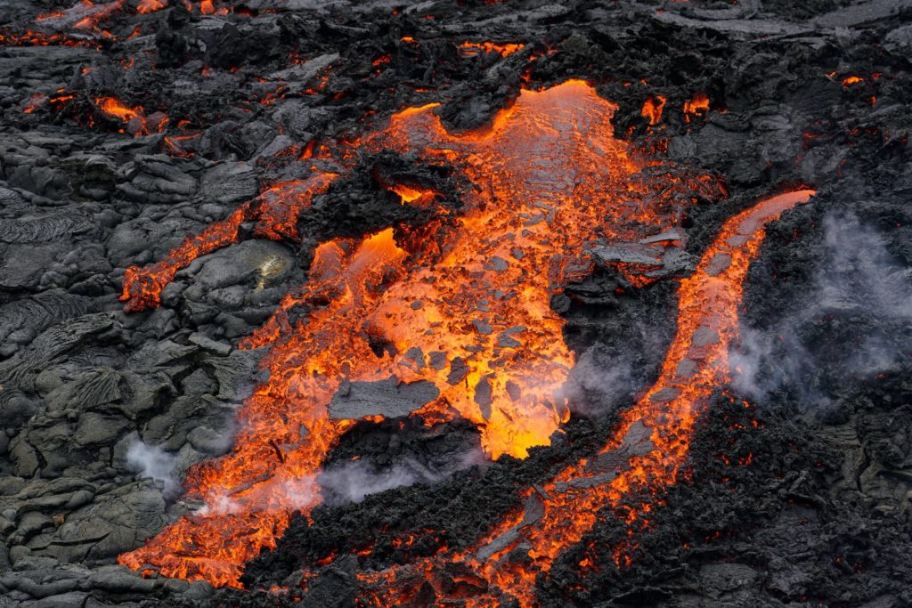 a lava flow in the lava of a volcano
